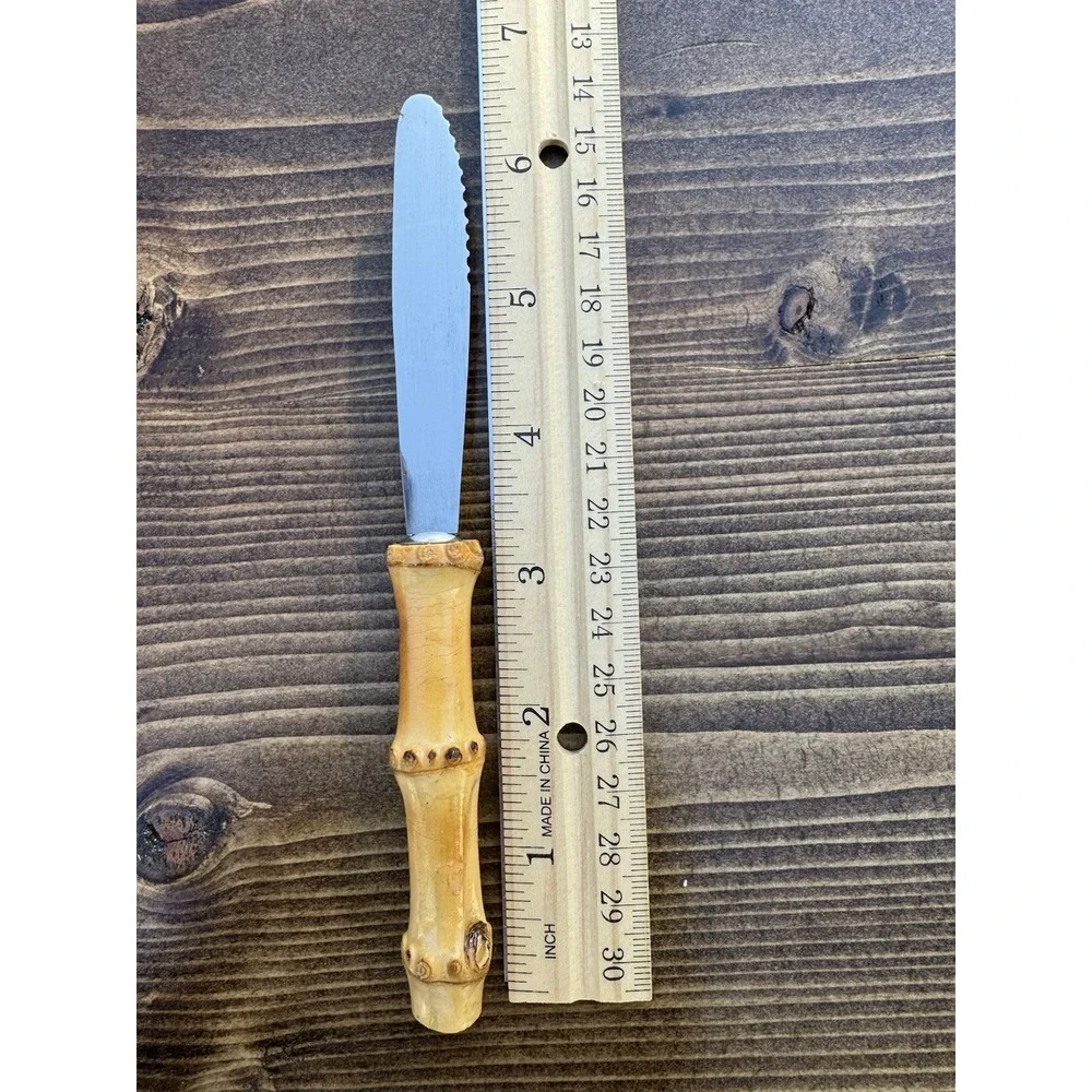 Vintage Horchow Serrated Bamboo Handle Steak Knives Set 6 Japan Chinoiserie Boxe